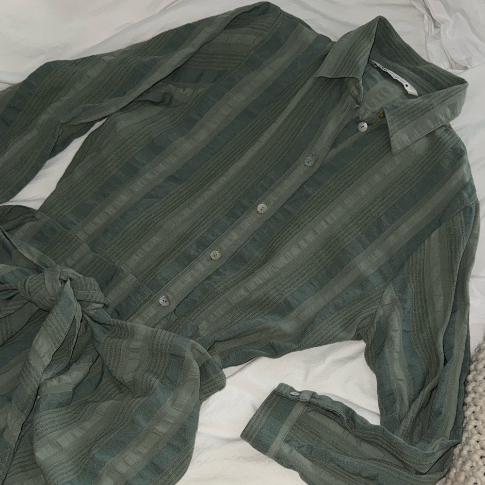 zara green striped button front wrap dress sz xs
